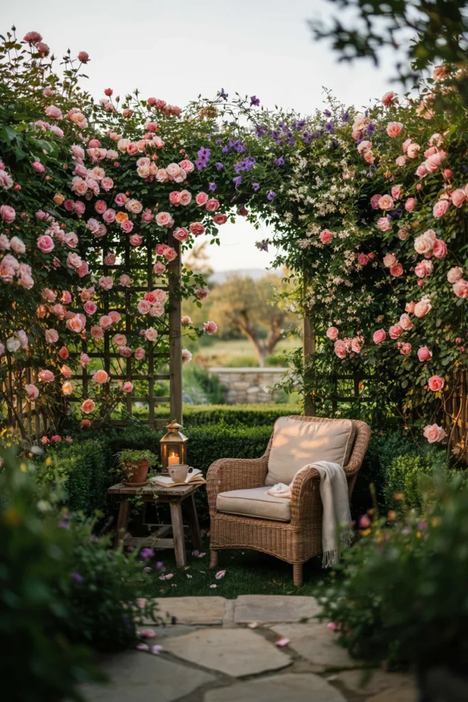 Enclosed Reading Nook with a Trellis Wall