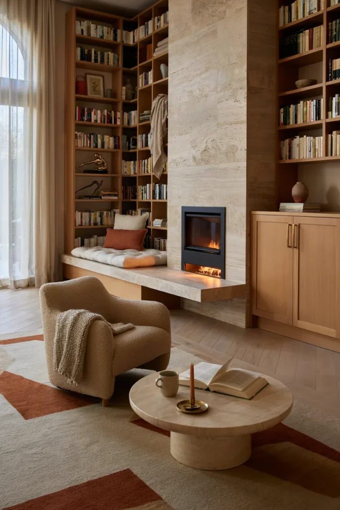 Bench With Integrated Fireplace Nook