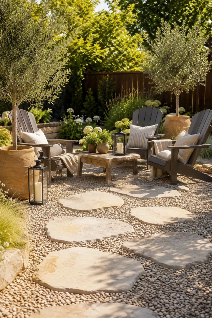 Cozy Gravel and Stone Patio Combo