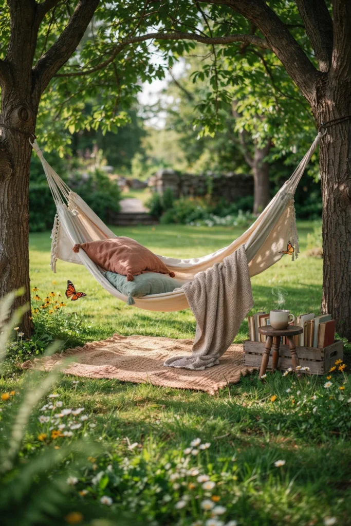 Hammock Reading Nook Between Two Trees