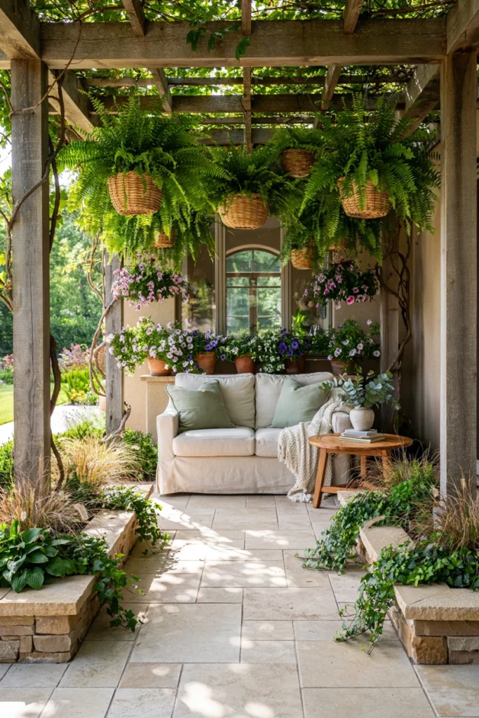 Use Hanging Plants to Add Vertical Interest in Patio