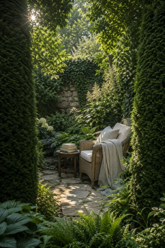 Hidden Corner Nook Behind Tall Hedges