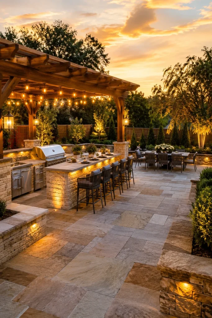 Luxury Stone Patio with an Outdoor Kitchen