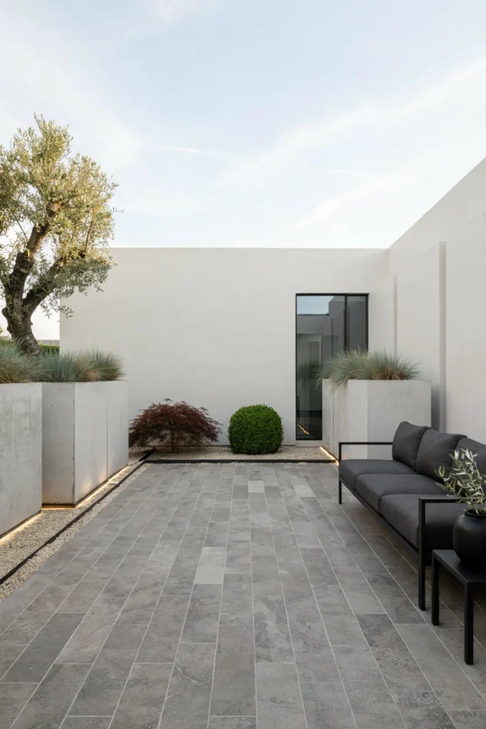 Minimalist Stone Patio with Clean Landscaping