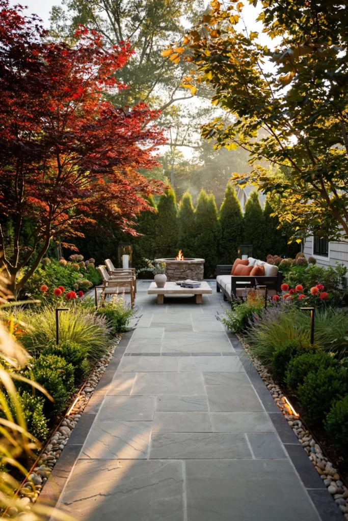 Timeless Mixed Stone Patio with Layered Landscaping