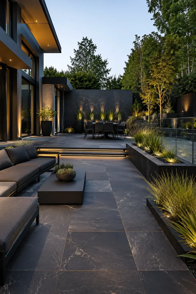 Modern Black Stone Patio Design