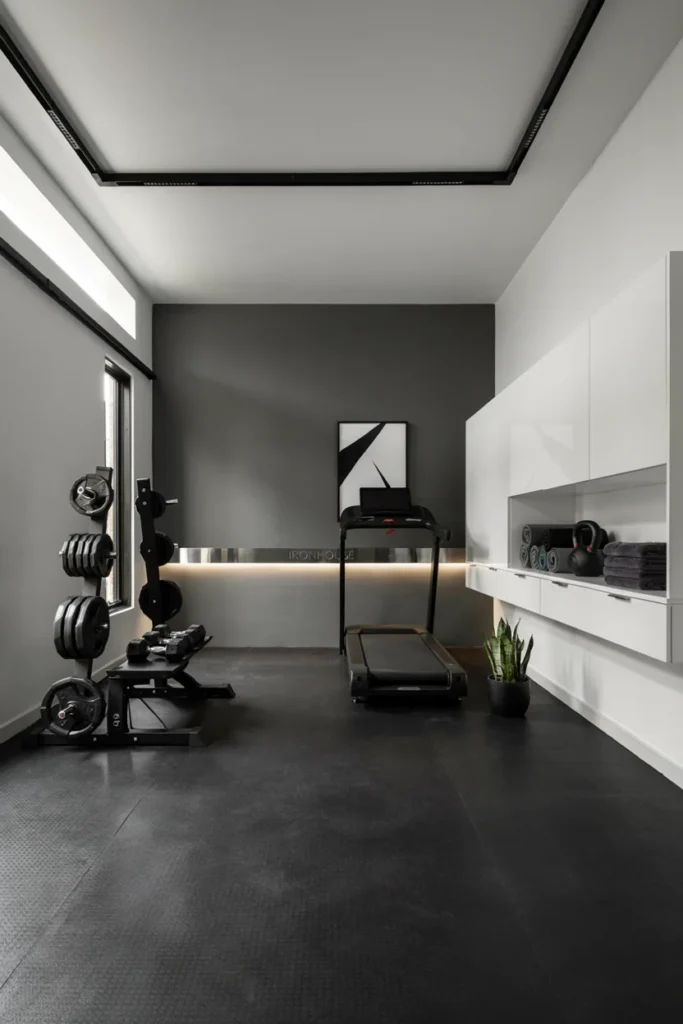 Sleek Monochrome Studio with Rubber Flooring