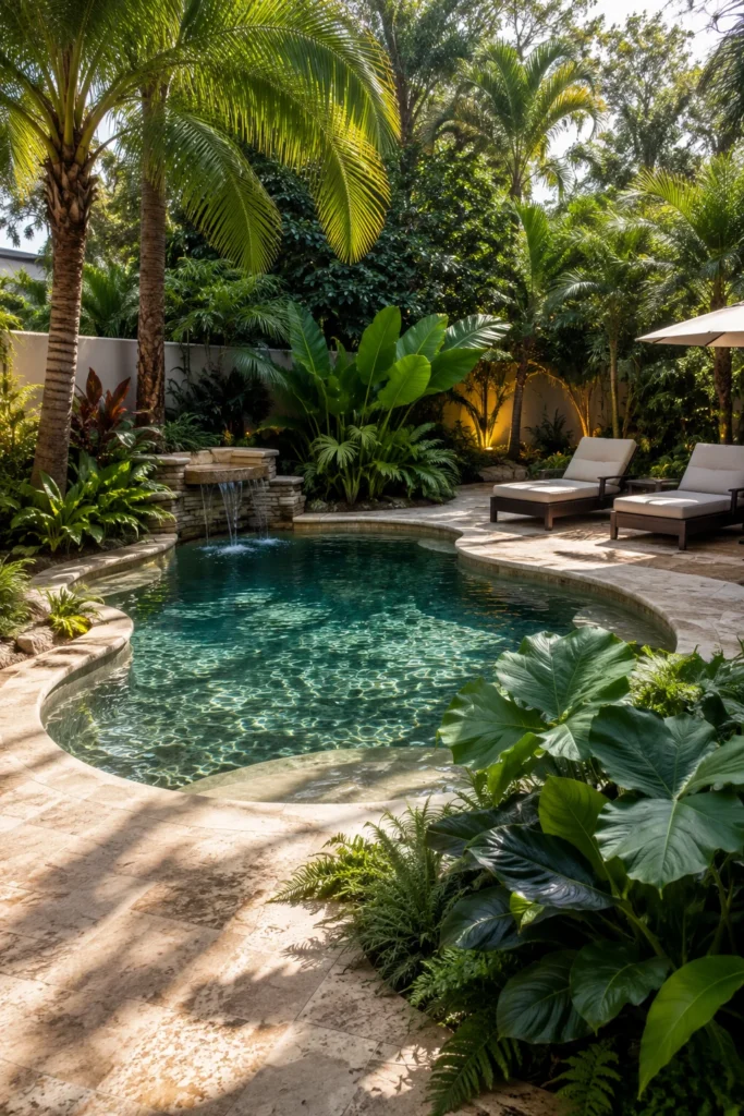 Natural Stone Patio with Tropical Landscaping
