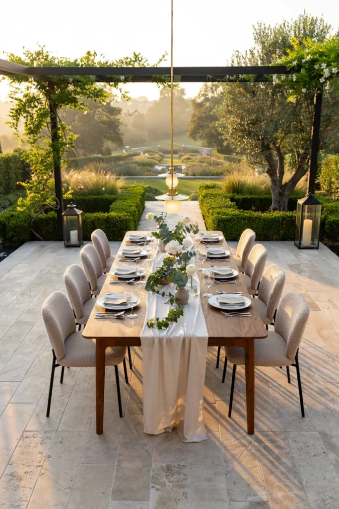 Outdoor Dining Space with Natural Stone Flooring