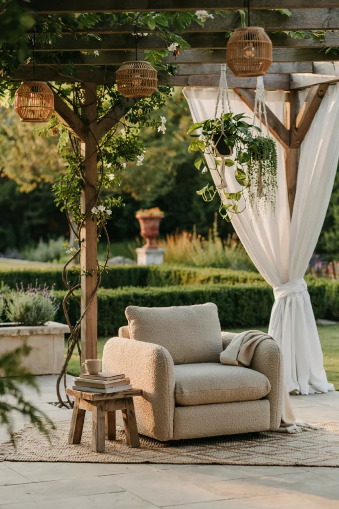 Pergola Reading Nook with Flowing Curtains