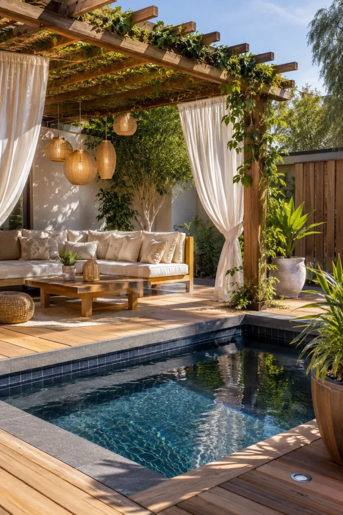 Plunge Pool With a Pergola Lounge Area