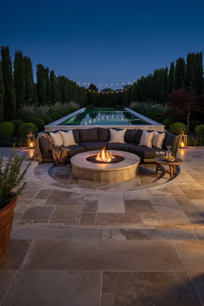 Pool With Fire Pit Lounge