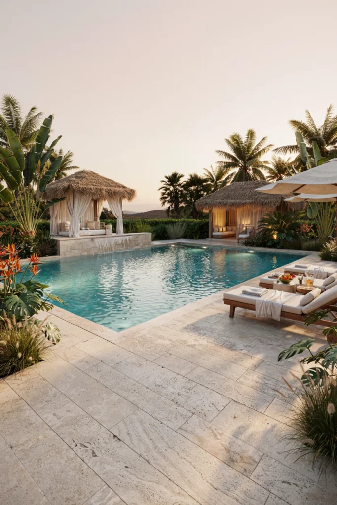 Poolside Stone Patio with Resort Vibes