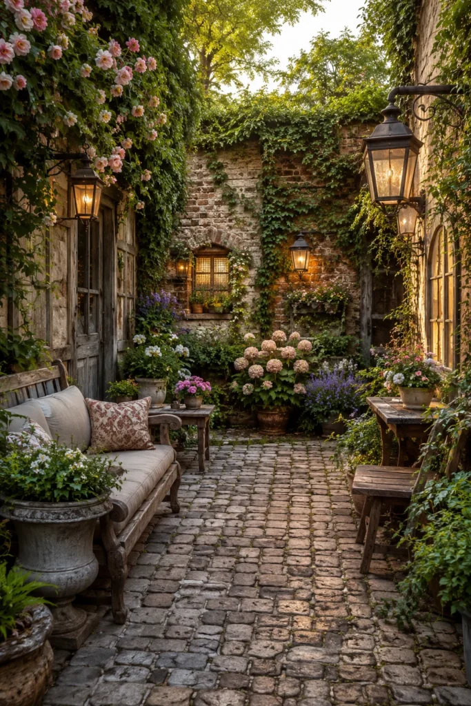 Rustic Cobblestone Courtyard