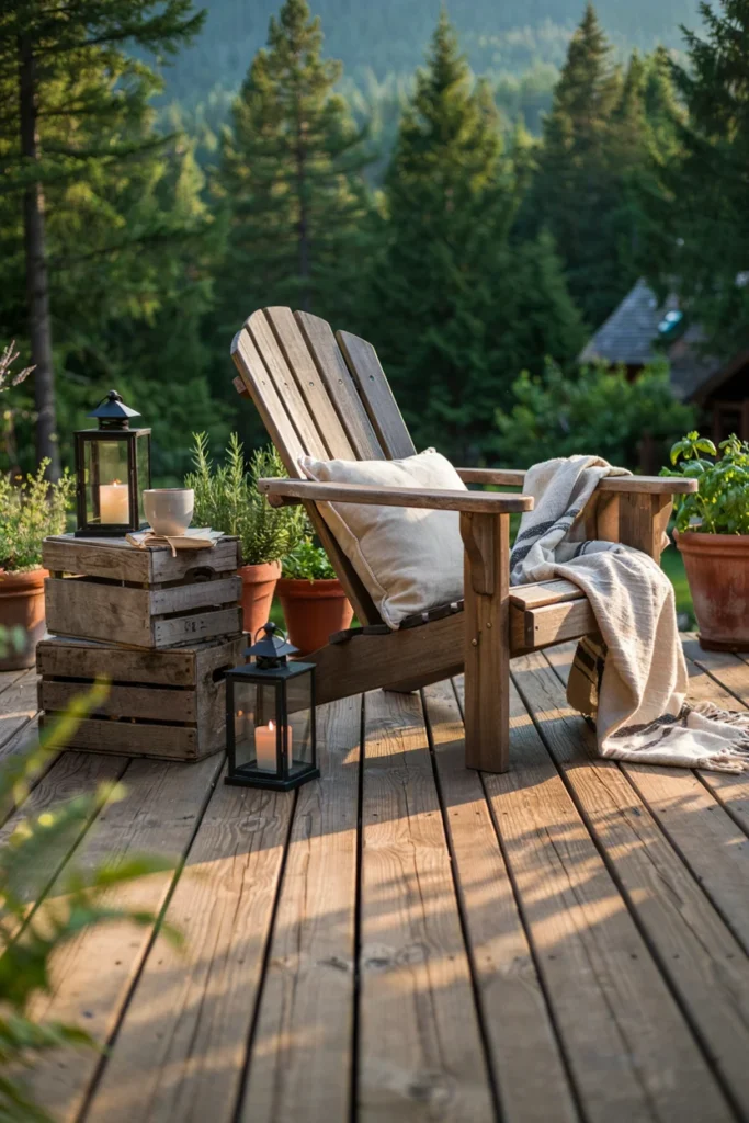 Rustic Wooden Deck Reading Corner