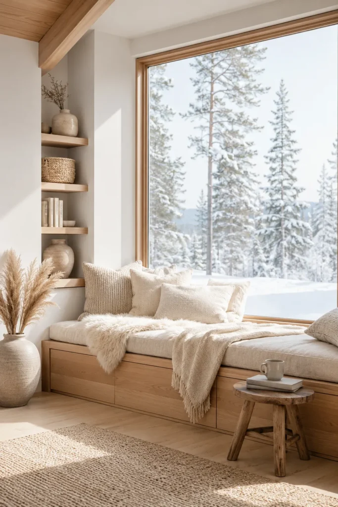 Scandinavian-Inspired Window Seat with Neutral Tones