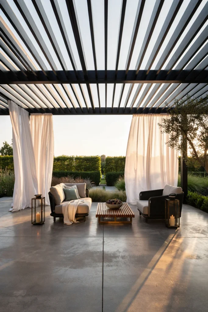 Sleek Pergola with Sheer Drapes