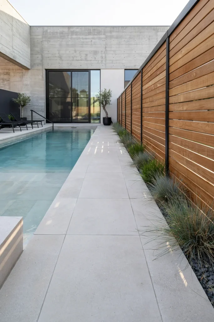 Slim Lap Pool Along the Fence