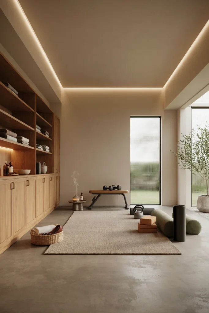 Spa-Like Garage Gym with Calming Neutral Palette