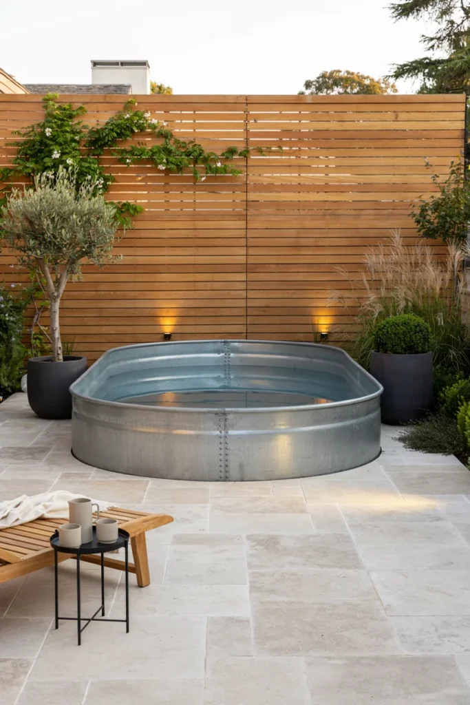 Stock Tank Pool Framed With Privacy Fencing