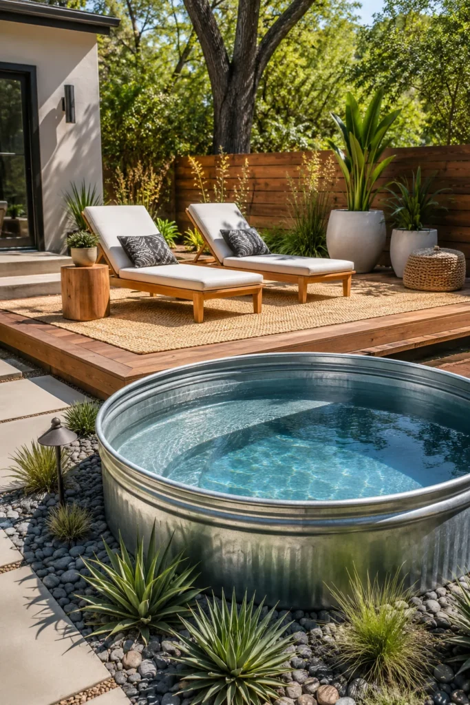 Stock Tank Pool With Floating Wood Deck