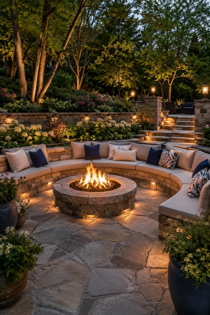 Stone Patio with Built-In Bench Seating