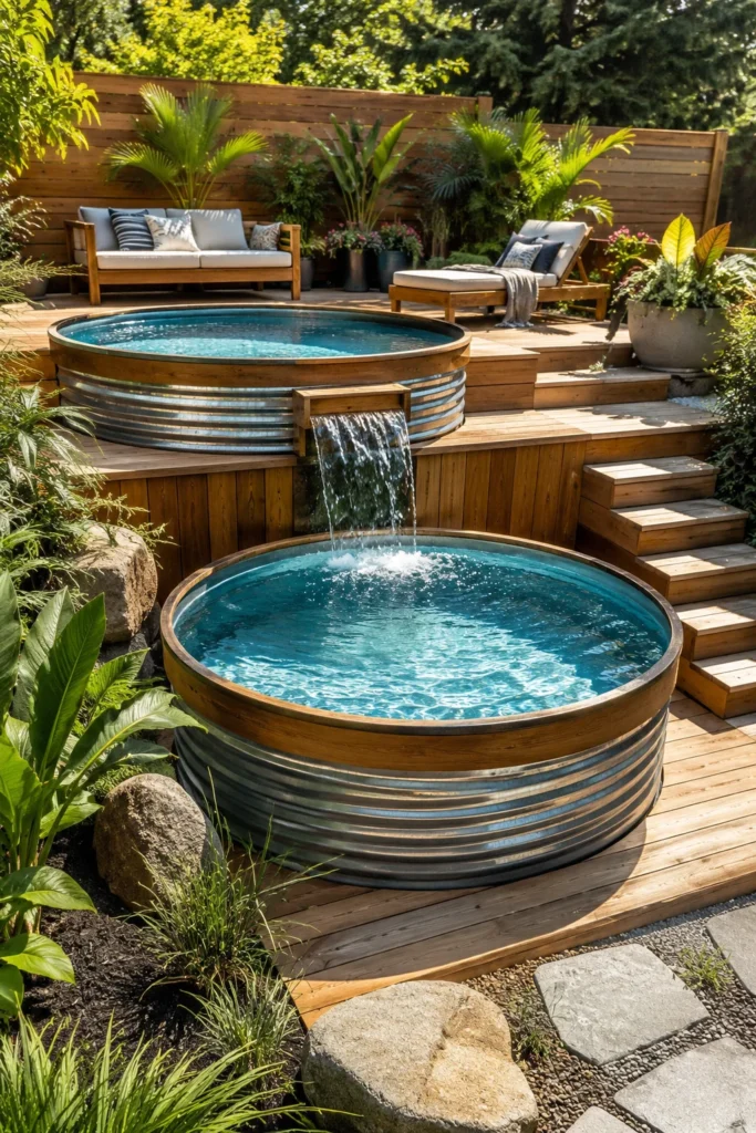 Two-Tier Stock Tank Pool Setup for Lounging and Soaking