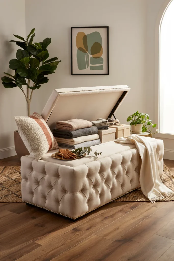 Upholstered Bench with Lift-Top Storage