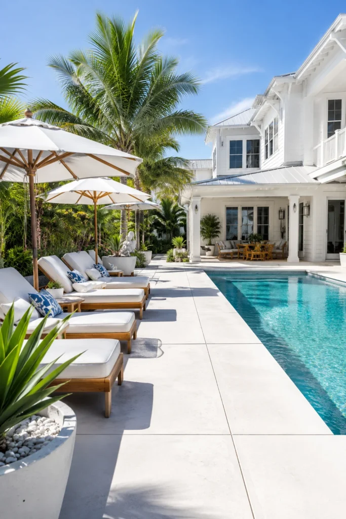 White Concrete Deck for a Bright Coastal Look