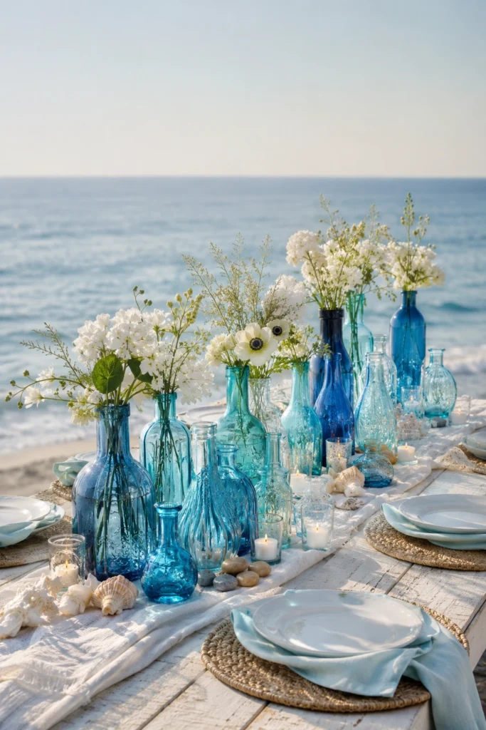 Blue Glass Bottles and Vases