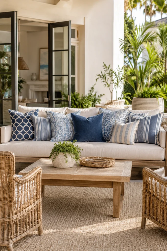 Use Blue and White Throw Pillows