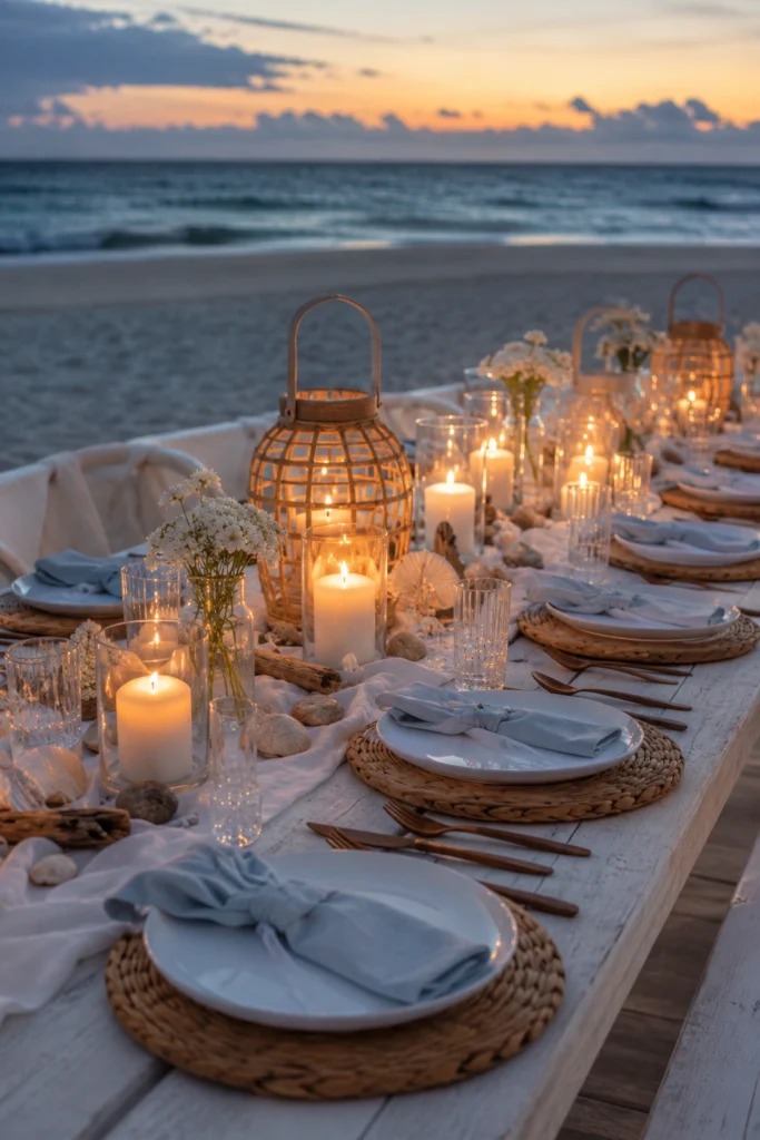 Coastal Candlelit Table Setting