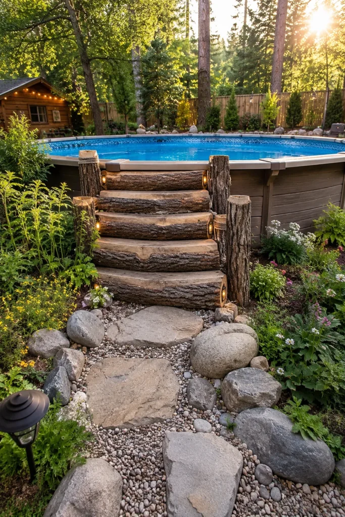 Rustic Timber Log Steps