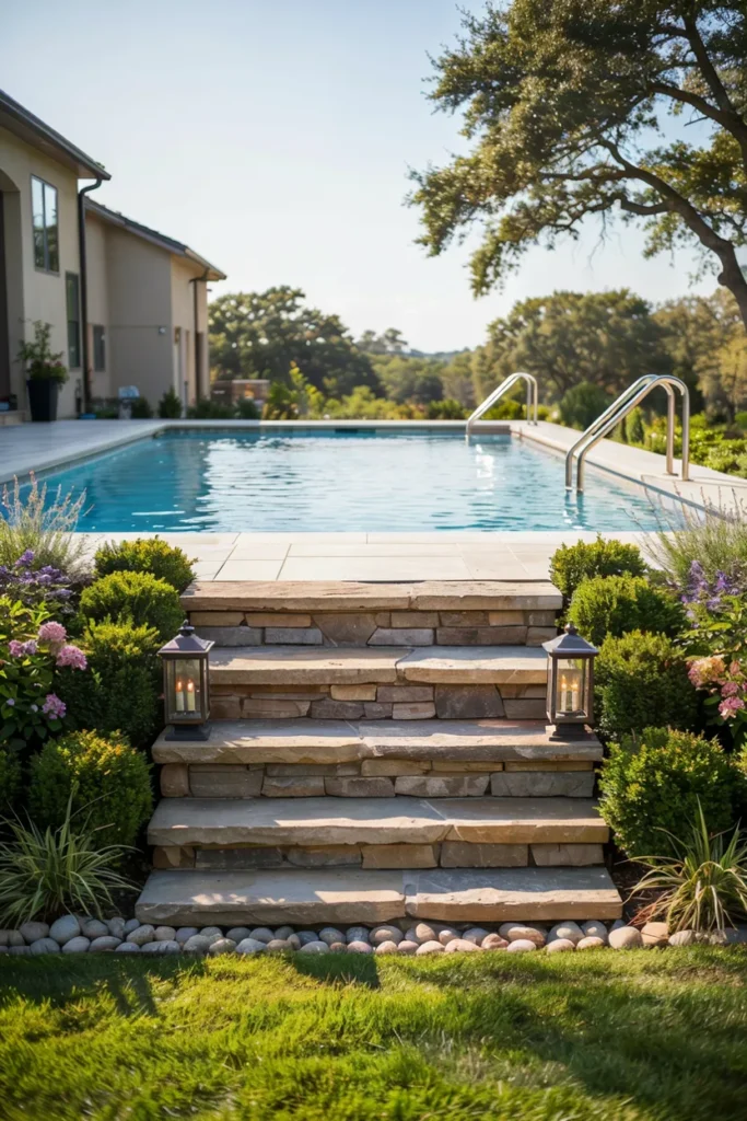 Stone Veneer Pool Steps