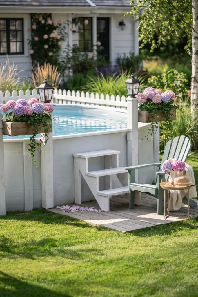 White Farmhouse-Style Pool Steps