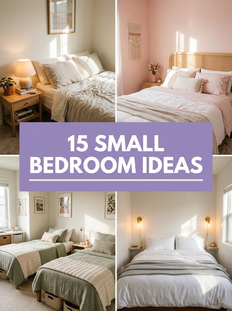 Collage of small bedroom ideas for couples and shared rooms