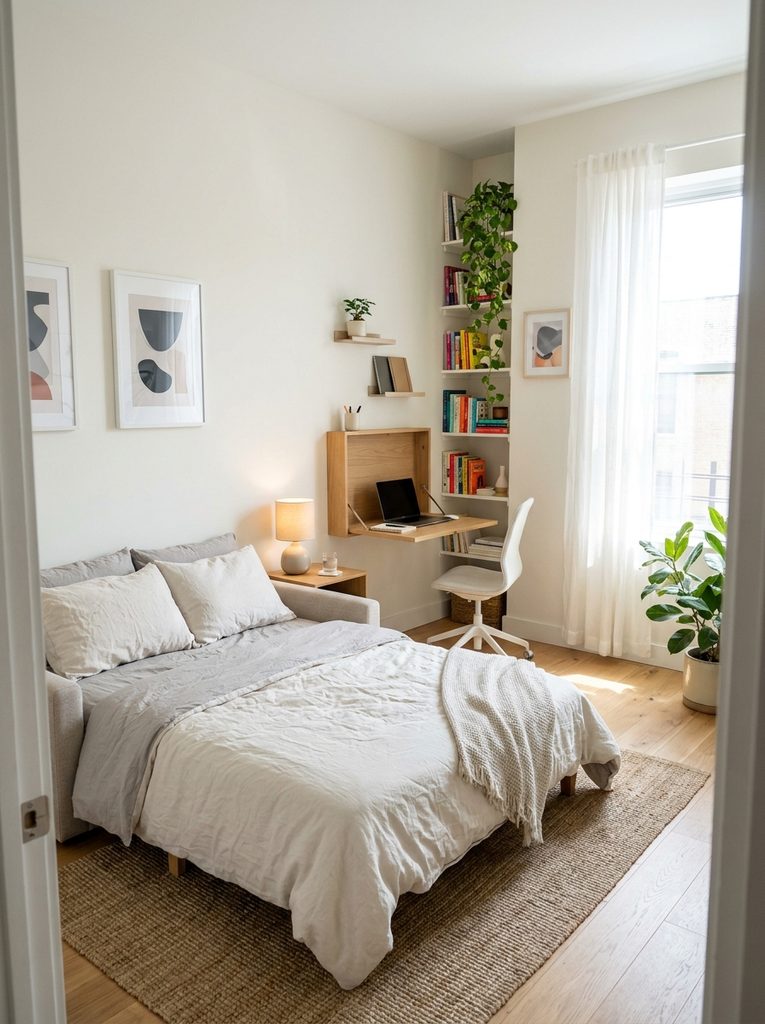Spare room office with sofa bed and fold down wall desk