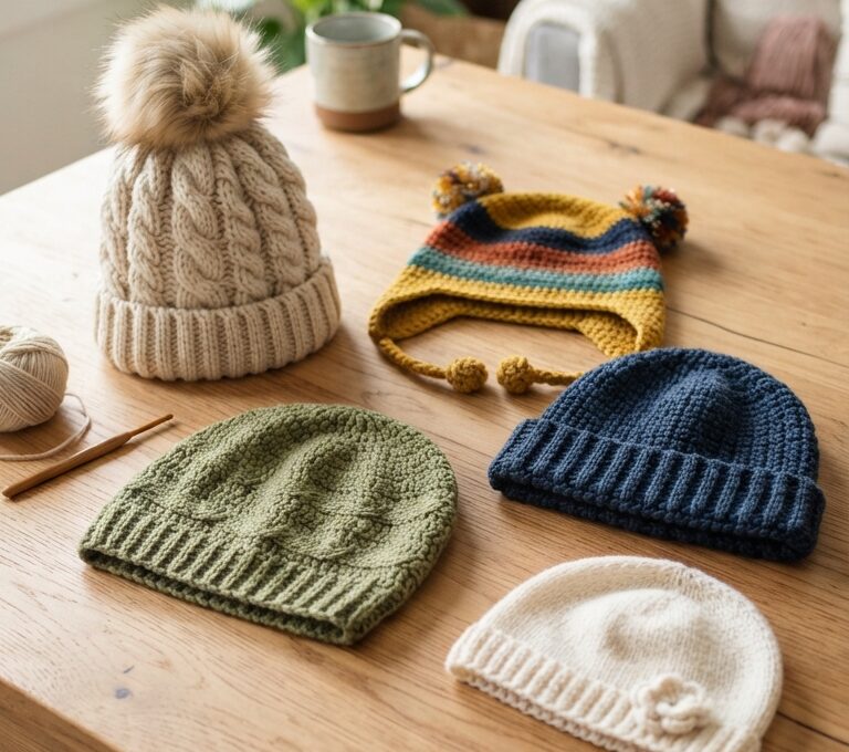 Crochet hat ideas featuring colorful handmade hats for different styles and seasons