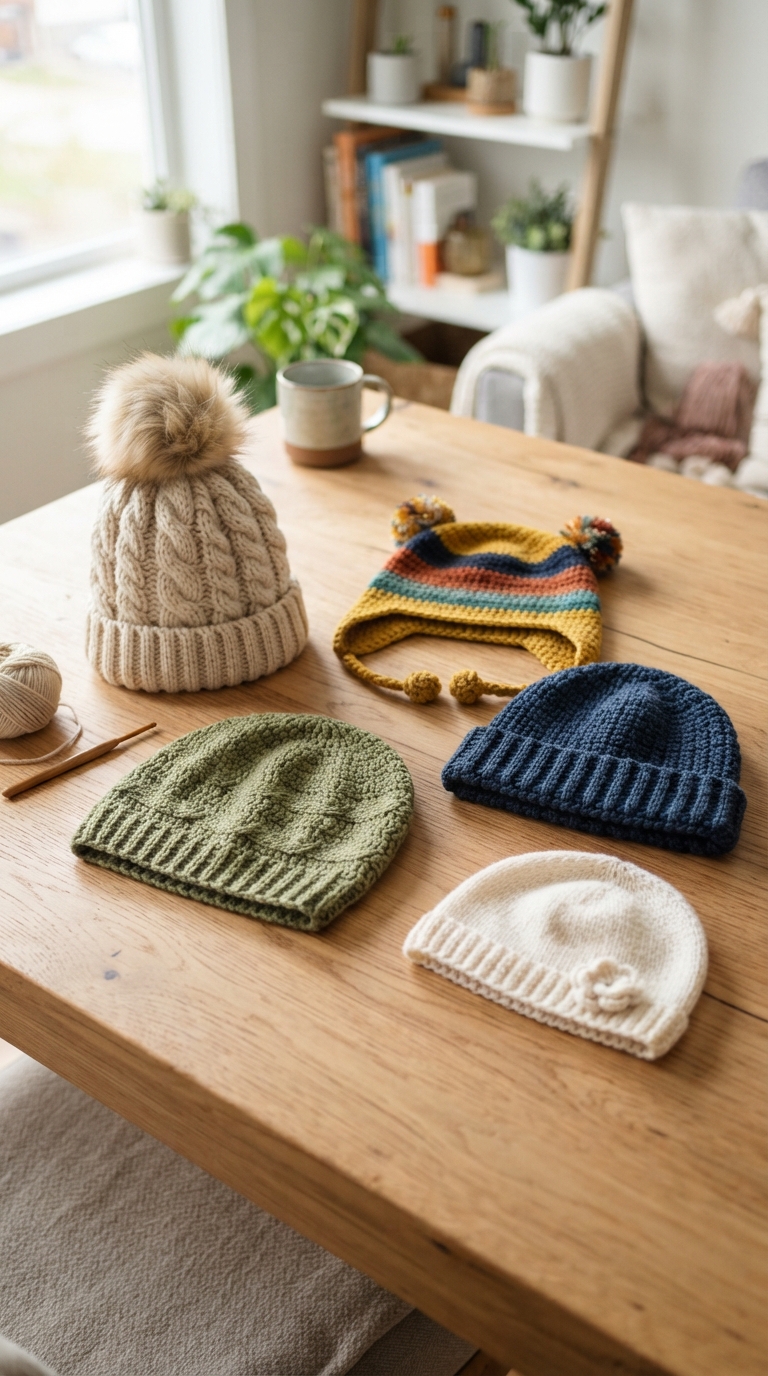 Crochet hat ideas featuring colorful handmade hats for different styles and seasons