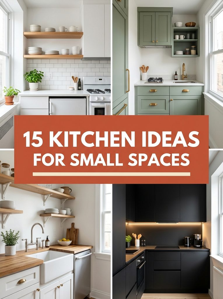 Collage of kitchen ideas for small spaces in different styles